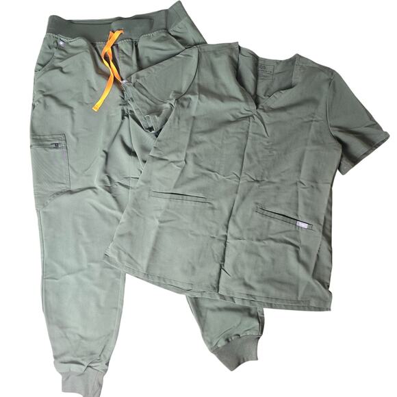 FIGS Moss Scrub Set - High Waisted Zamora Bottoms + Casma 3 Pocket Top - Picture 1 of 10